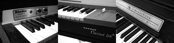 Fender Rhodes, Wurlitzer EP200, Hohner Clavinet